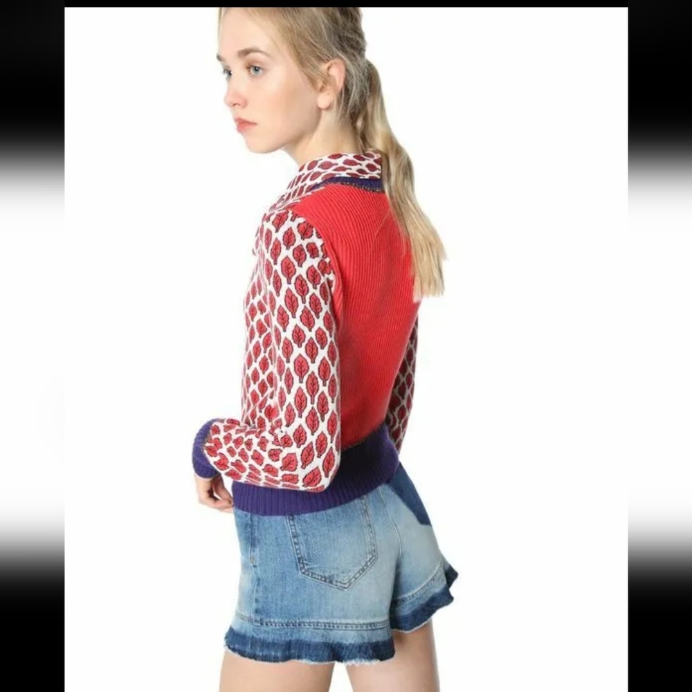Red Valentino frayed hem two tone denim shorts size 24 EUC